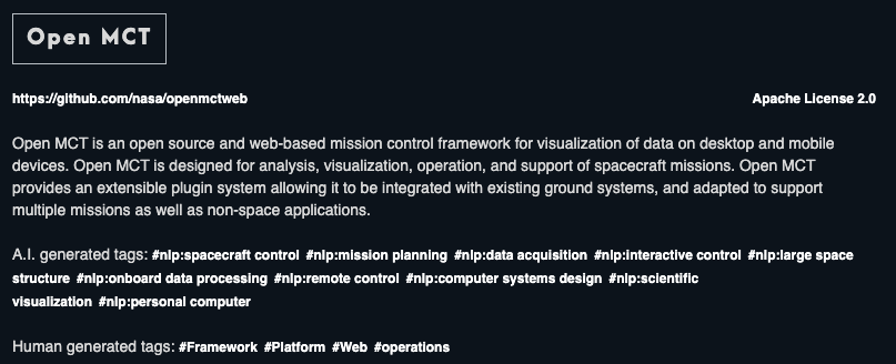 Screenshot of NASA's project OPEN MCT