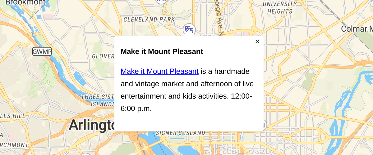 When a user clicks a symbol, show a popup containing more information.