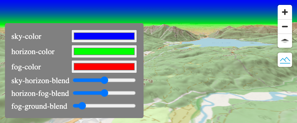Allows changing the sky, fog and horizon color and blends.