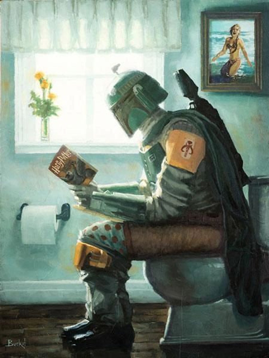 Boba Fett Bathroom Parody Art by Bucket Art