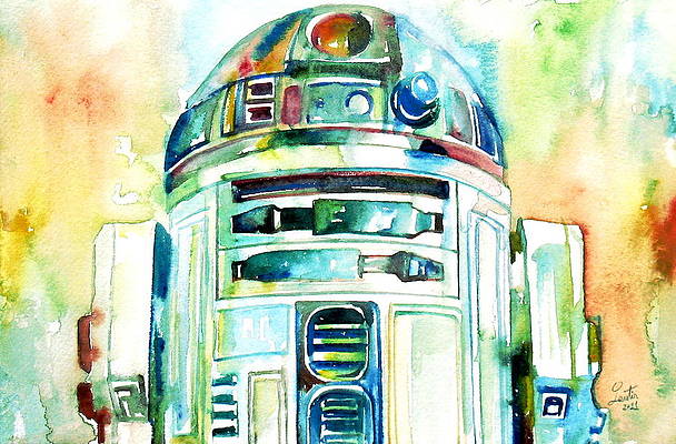 R2-d2 Watercolor Portrait by Fabrizio Cassetta