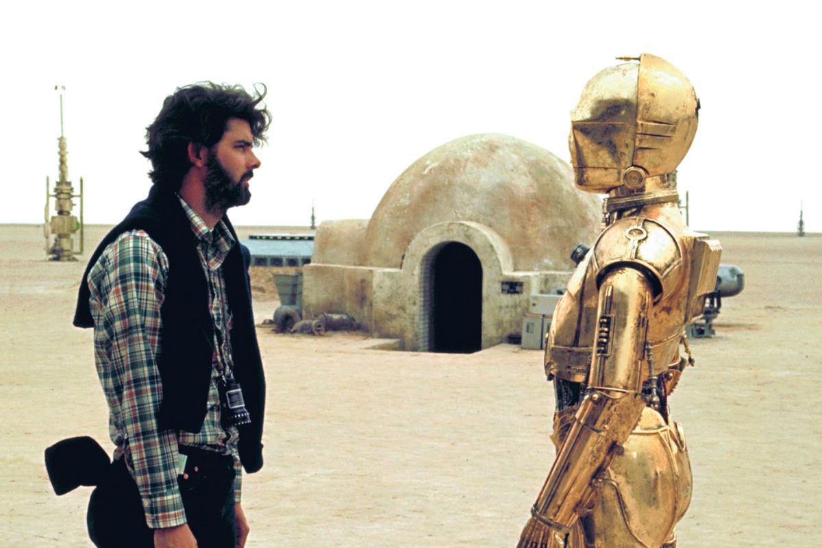 George Lucas with C-3PO on the set